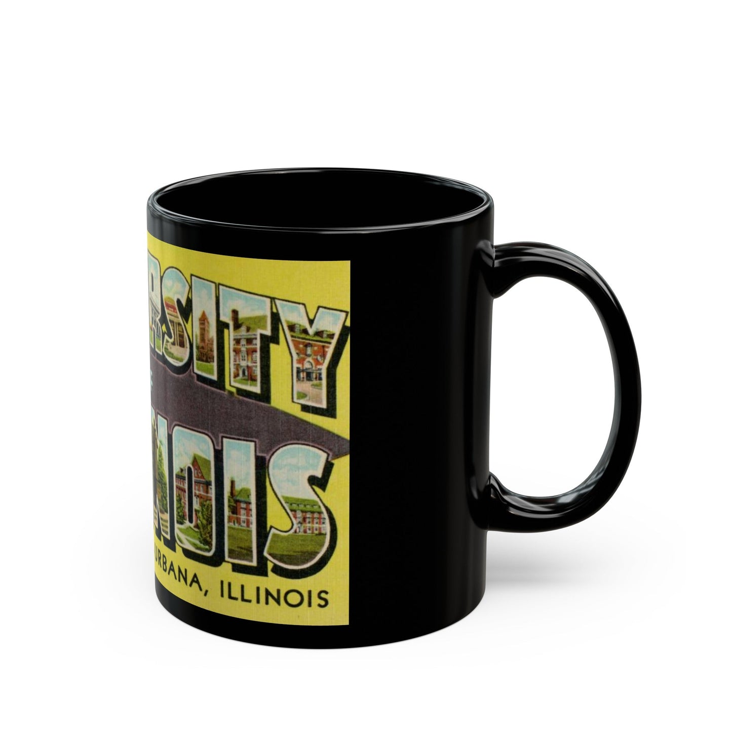 Greetings From The University of Illinois (Greeting Postcards) Black Coffee Mug-The Sticker Space