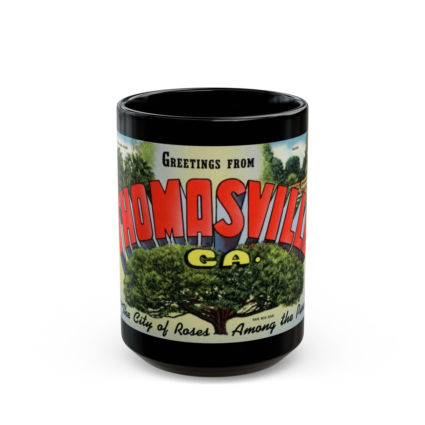 Greetings from Thomasville Ga (Greeting Postcards) Black Coffee Mug-15oz-The Sticker Space