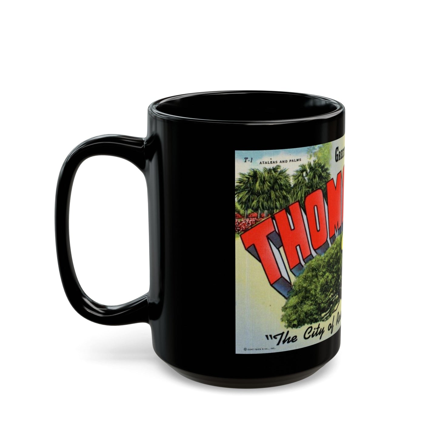 Greetings from Thomasville Ga (Greeting Postcards) Black Coffee Mug-The Sticker Space