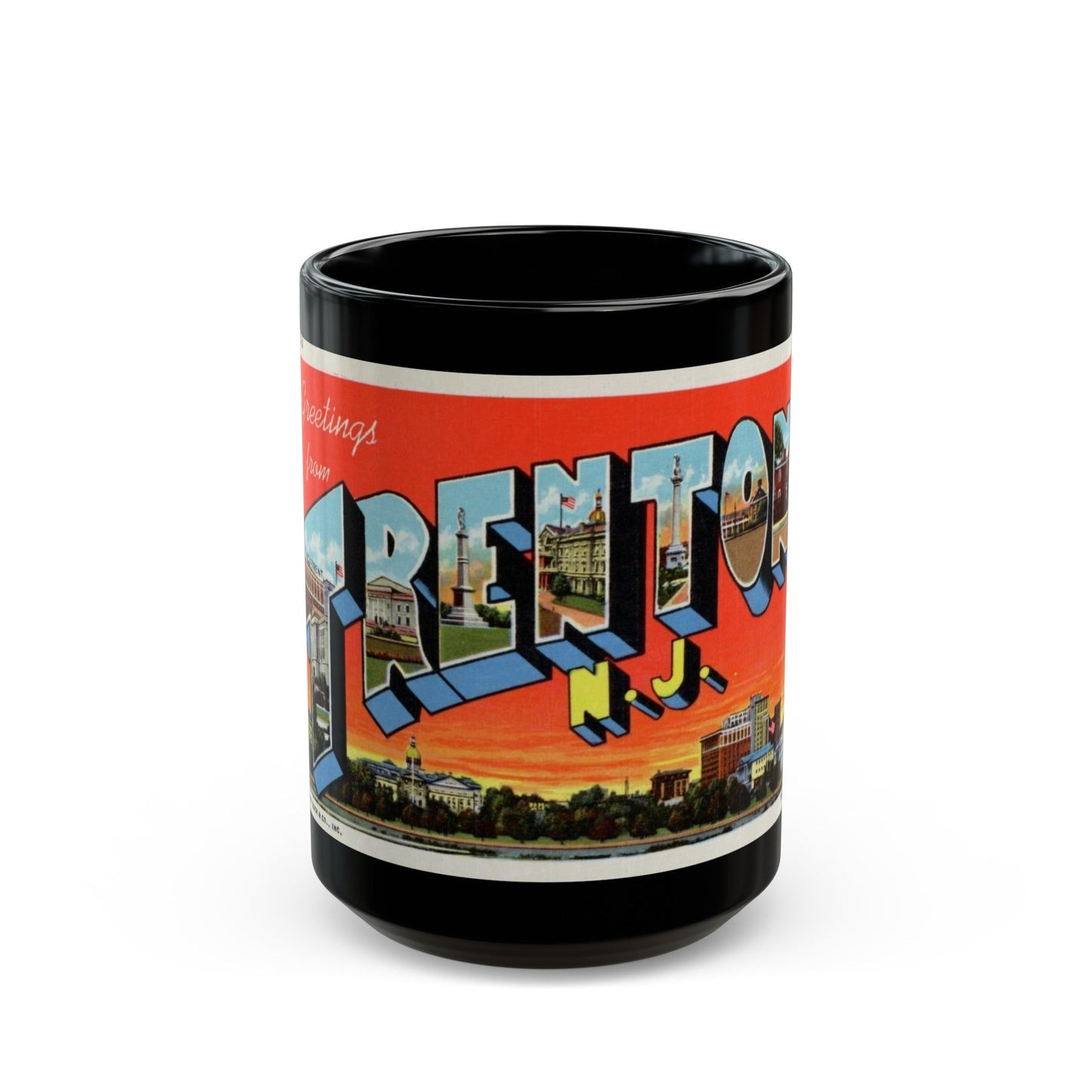 Greetings from Trenton N J (Greeting Postcards) Black Coffee Mug-15oz-The Sticker Space