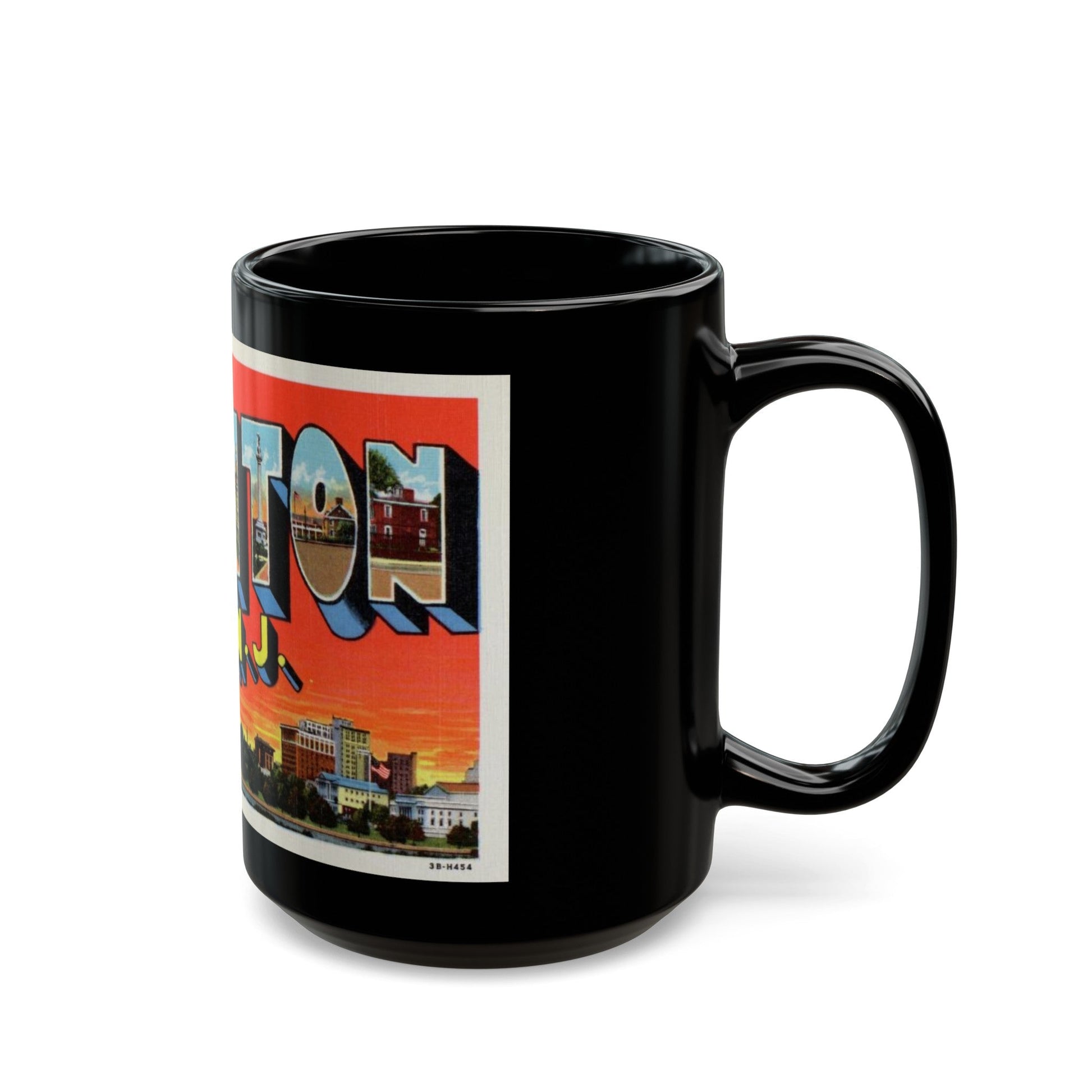 Greetings from Trenton N J (Greeting Postcards) Black Coffee Mug-The Sticker Space