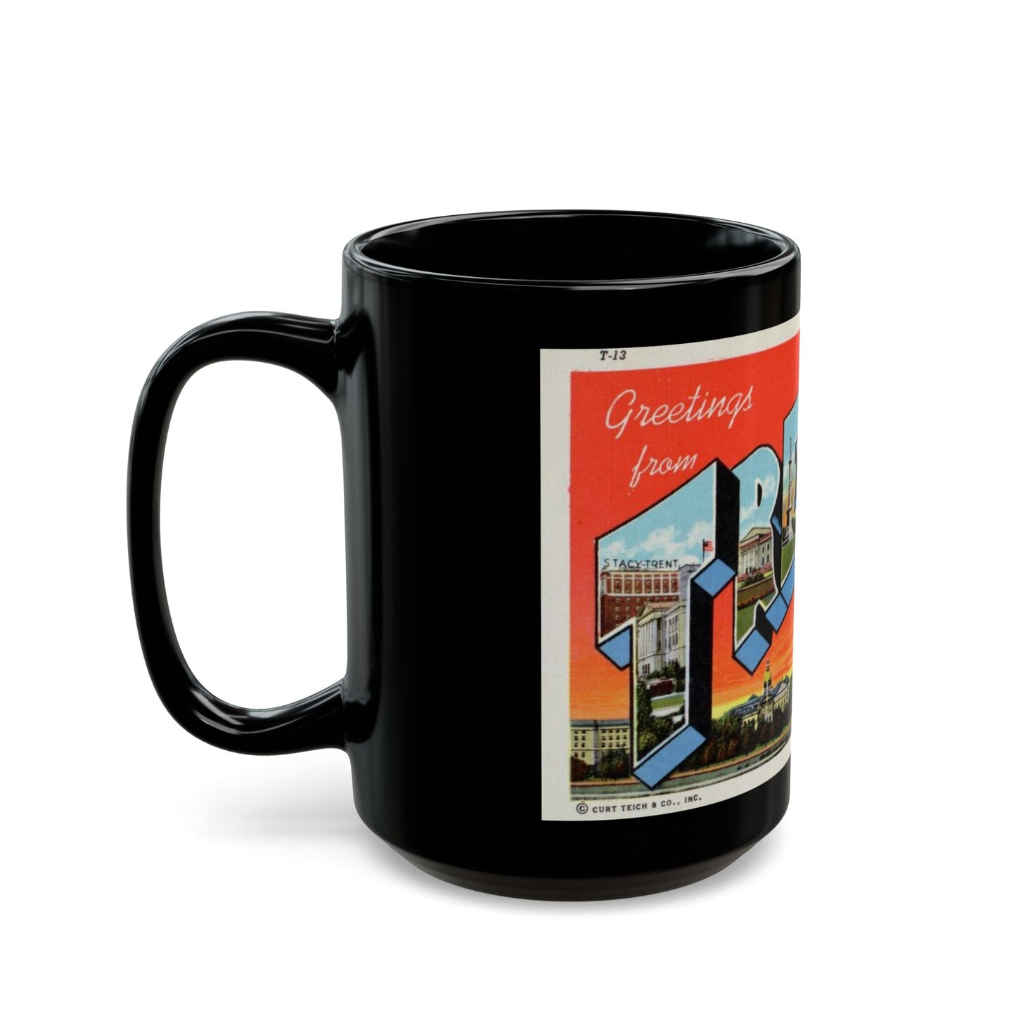 Greetings from Trenton N J (Greeting Postcards) Black Coffee Mug-The Sticker Space