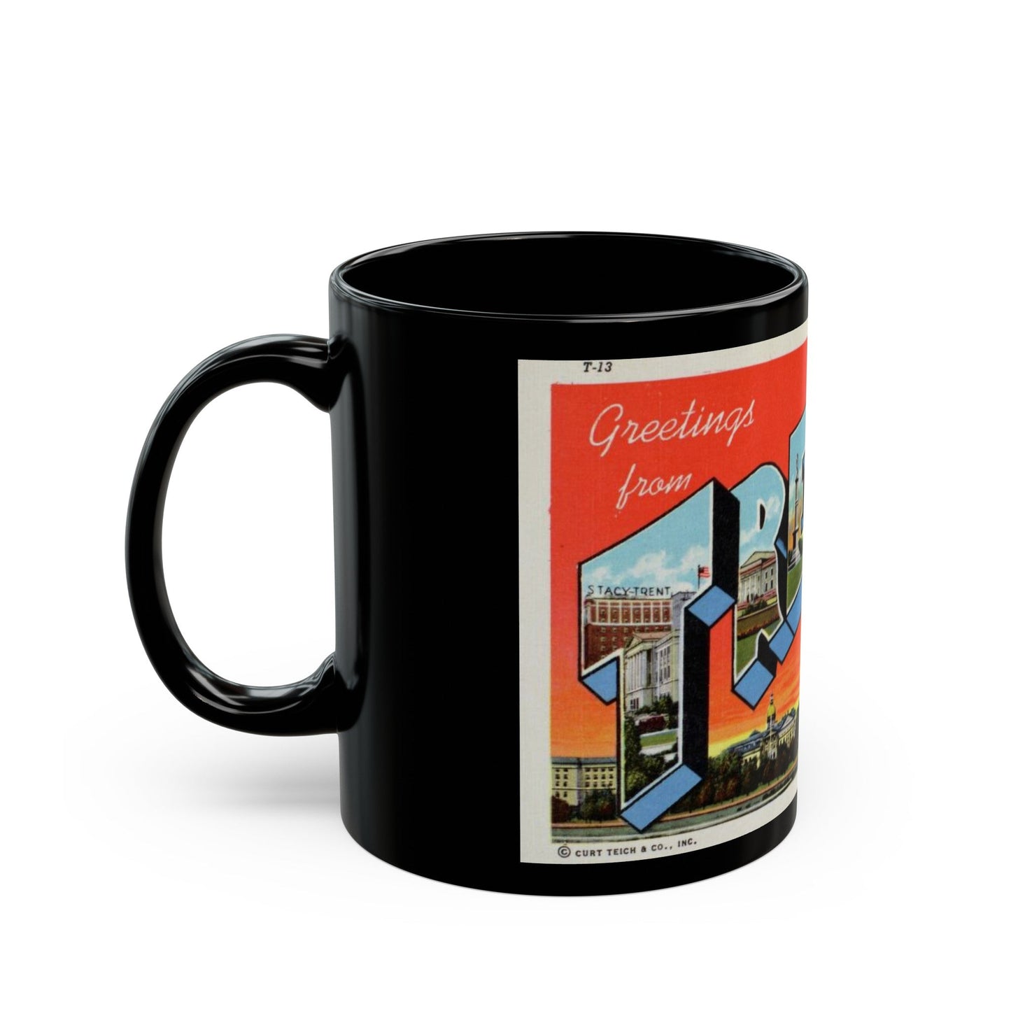 Greetings from Trenton N J (Greeting Postcards) Black Coffee Mug-The Sticker Space