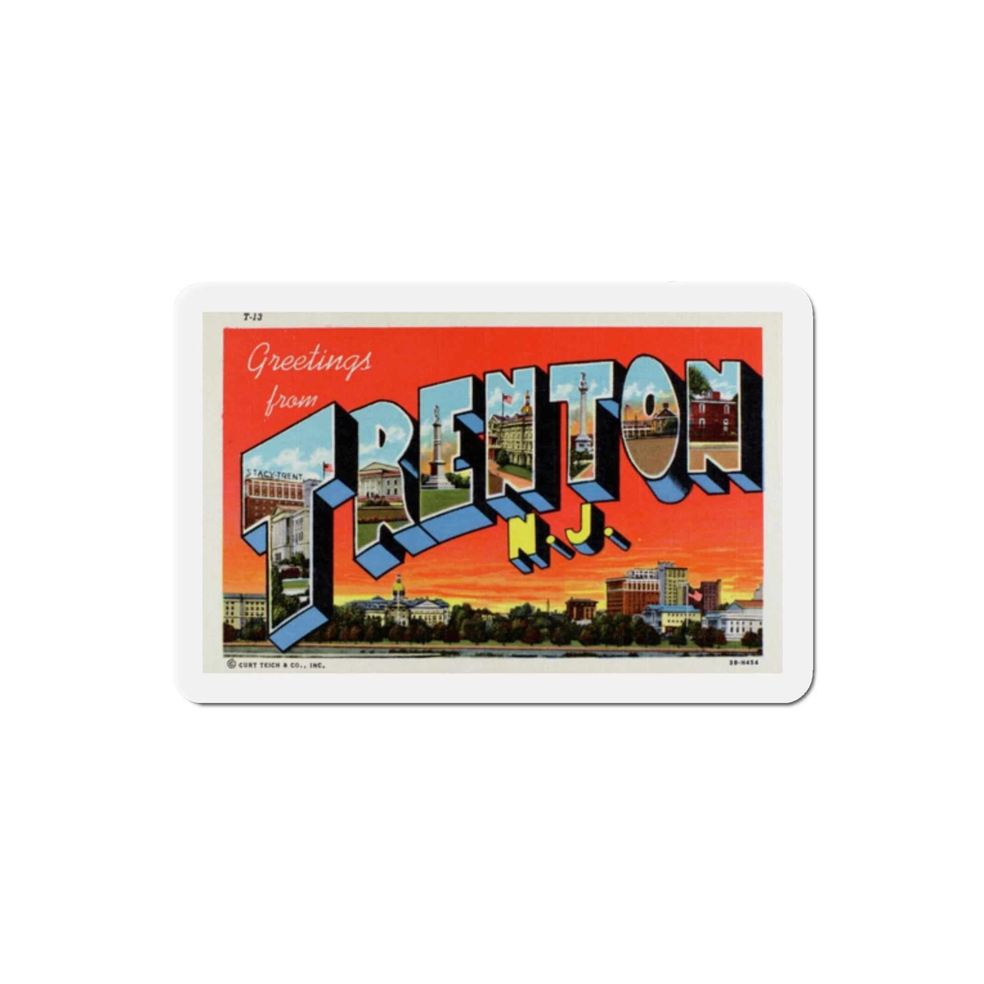 Greetings from Trenton NJ (Greeting Postcards) Die-Cut Magnet-2" x 2"-The Sticker Space