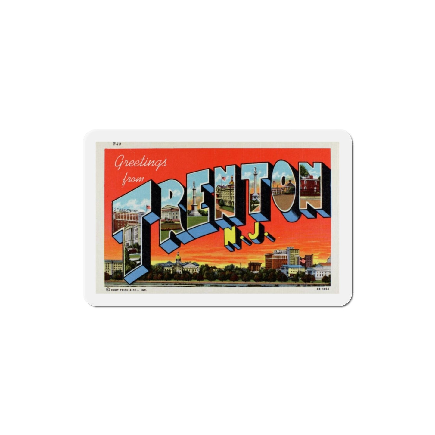 Greetings from Trenton NJ (Greeting Postcards) Die-Cut Magnet-3" x 3"-The Sticker Space