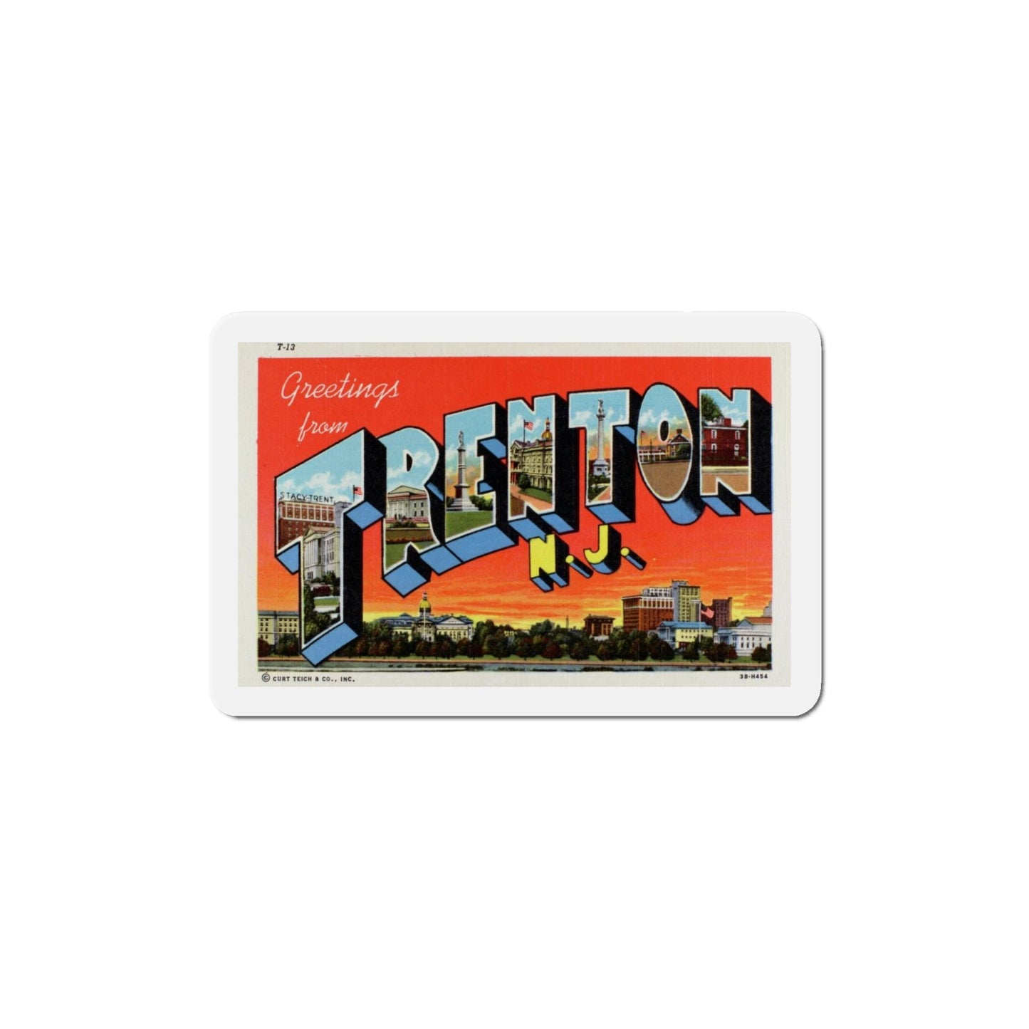 Greetings from Trenton NJ (Greeting Postcards) Die-Cut Magnet-5" x 5"-The Sticker Space