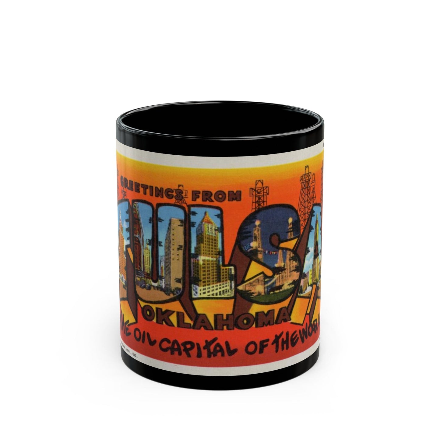 Greetings from Tulsa Oklahoma 2 (Greeting Postcards) Black Coffee Mug-11oz-The Sticker Space