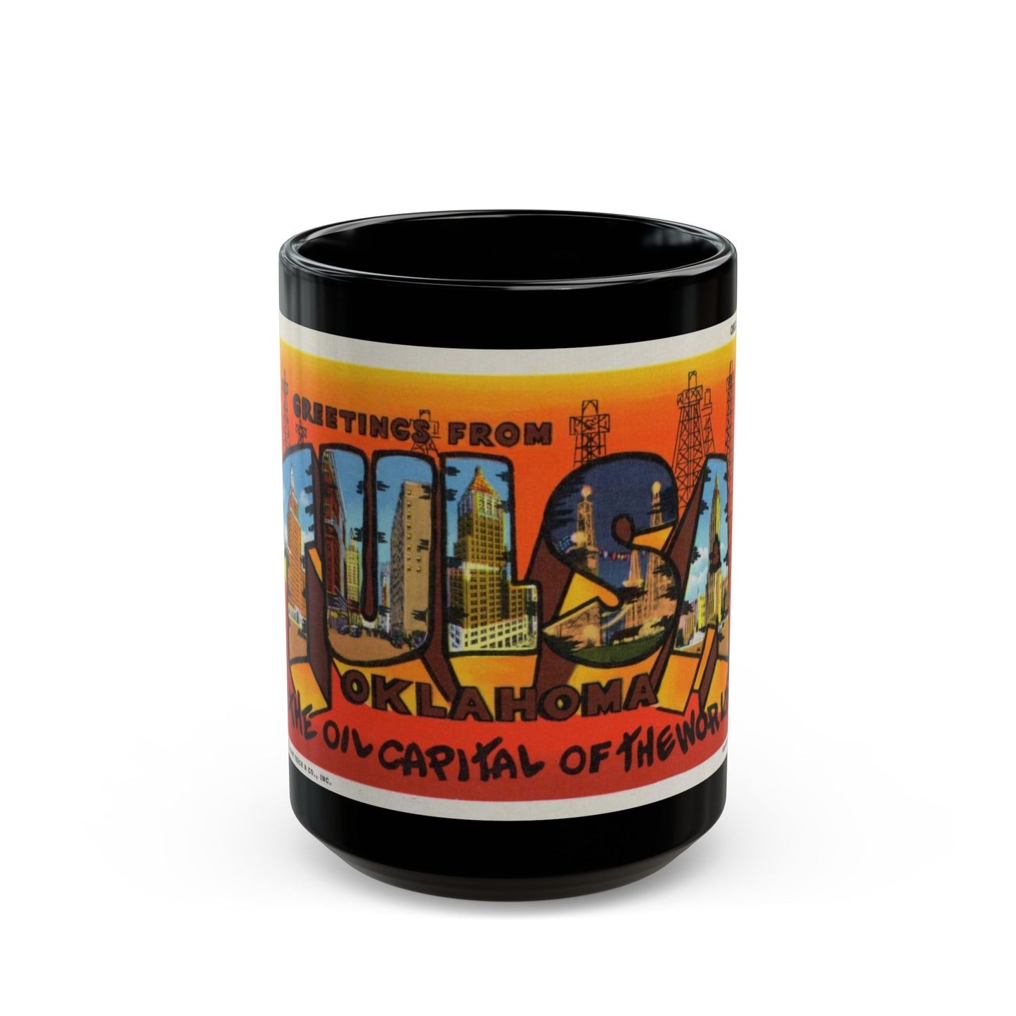 Greetings from Tulsa Oklahoma 2 (Greeting Postcards) Black Coffee Mug-15oz-The Sticker Space