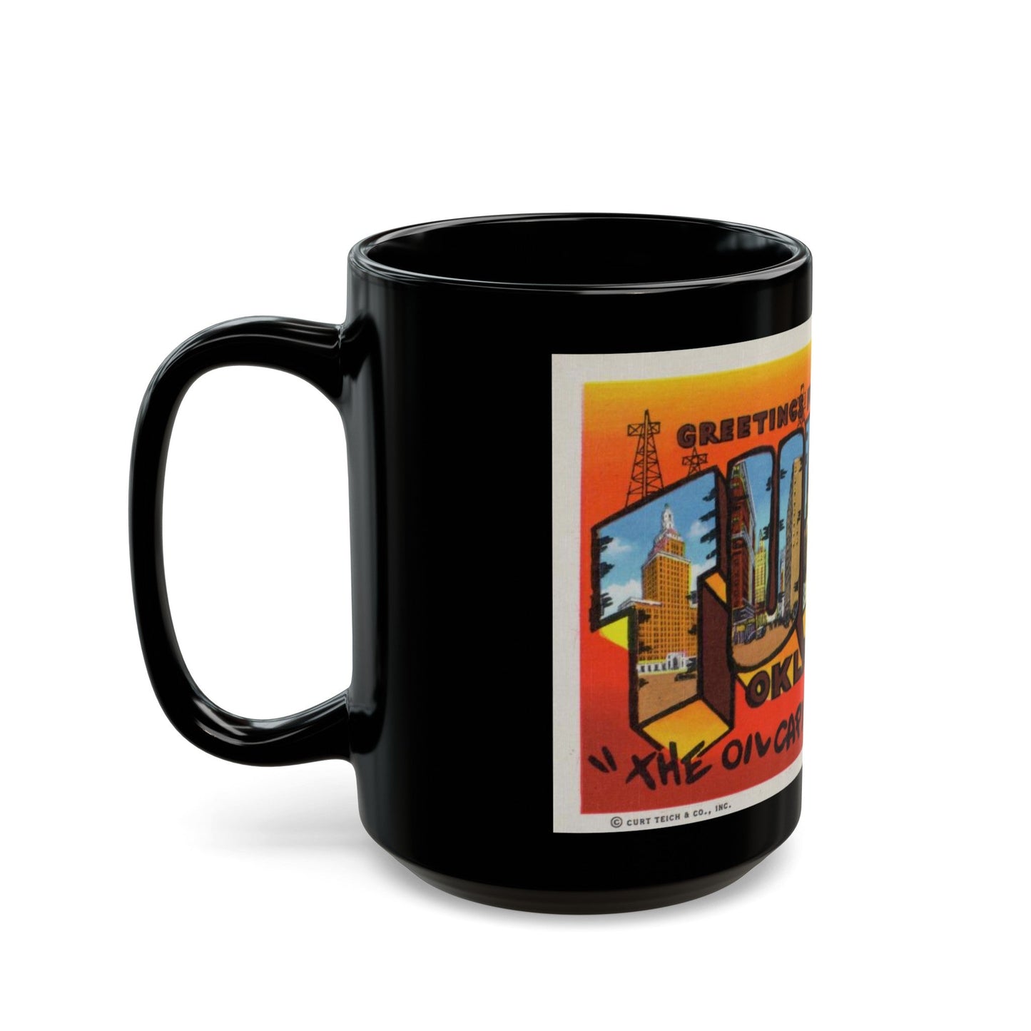 Greetings from Tulsa Oklahoma 2 (Greeting Postcards) Black Coffee Mug-The Sticker Space