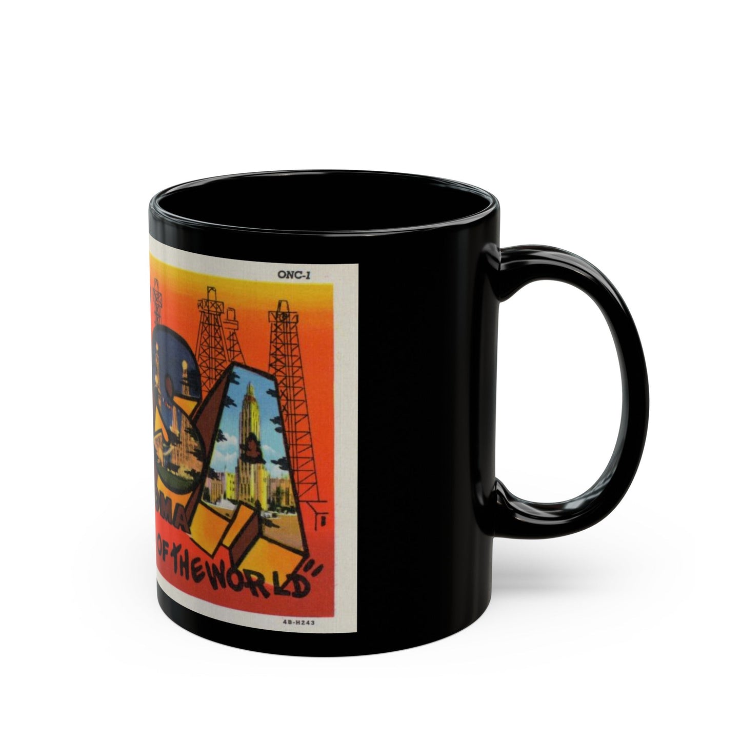 Greetings from Tulsa Oklahoma 2 (Greeting Postcards) Black Coffee Mug-The Sticker Space