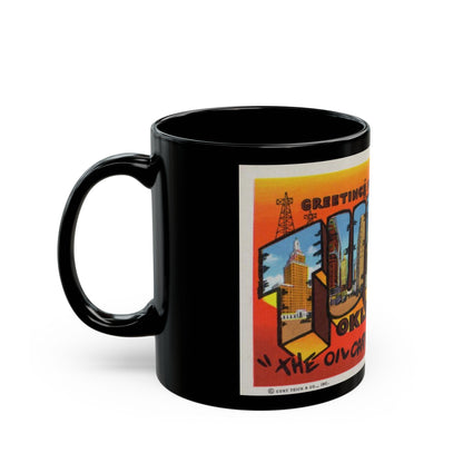 Greetings from Tulsa Oklahoma 2 (Greeting Postcards) Black Coffee Mug-The Sticker Space