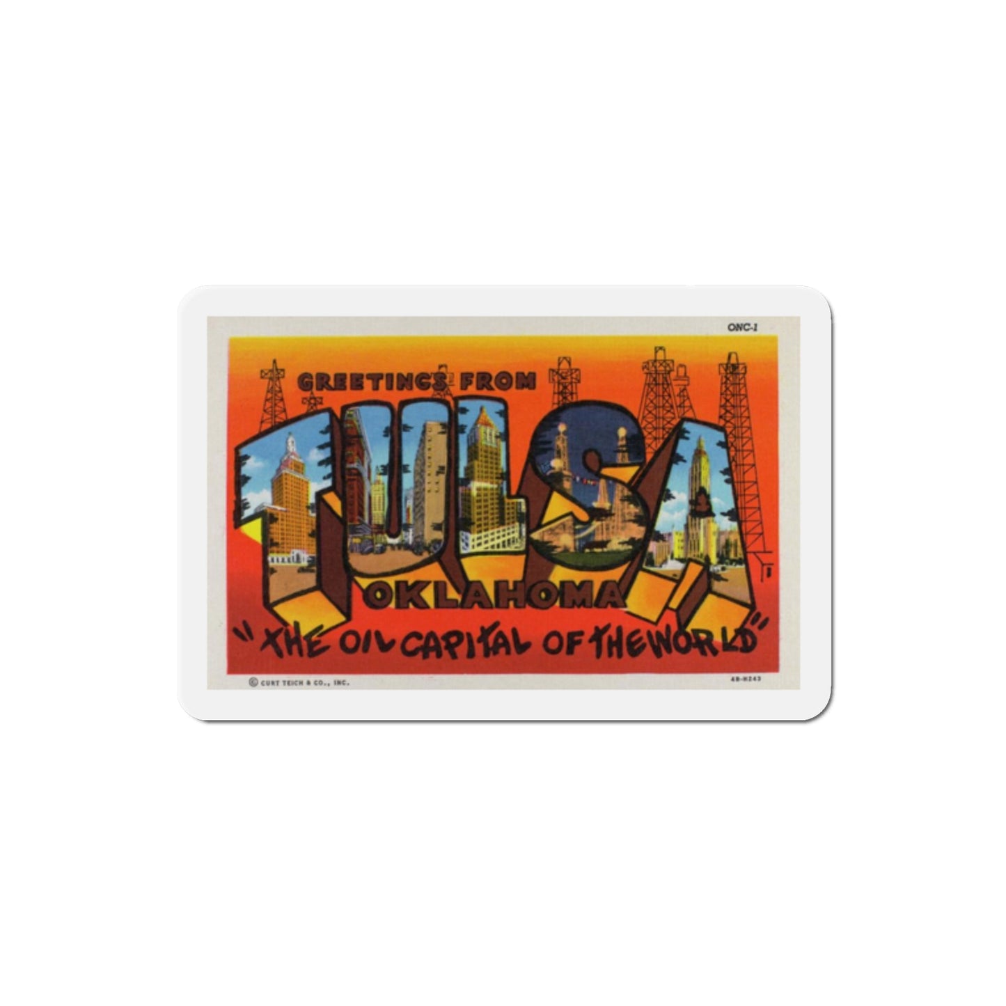 Greetings from Tulsa Oklahoma 2 (Greeting Postcards) Die-Cut Magnet-2" x 2"-The Sticker Space