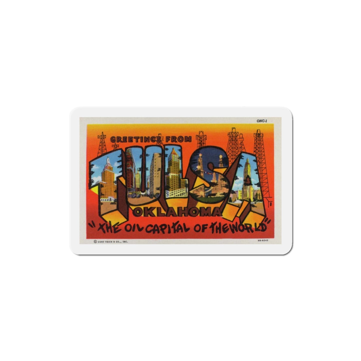 Greetings from Tulsa Oklahoma 2 (Greeting Postcards) Die-Cut Magnet-3" x 3"-The Sticker Space