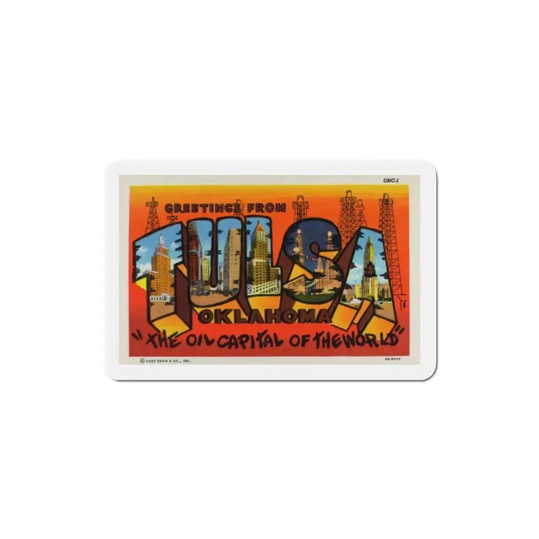Greetings from Tulsa Oklahoma 2 (Greeting Postcards) Refrigerator Magnet 3 Inch - The Sticker Space