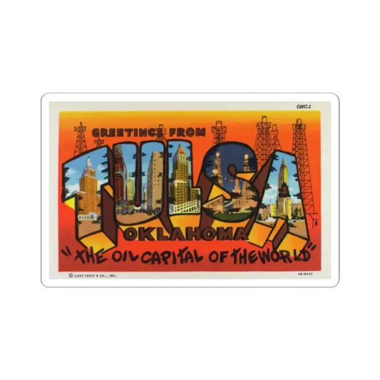 Greetings from Tulsa Oklahoma 2 (Greeting Postcards) STICKER Vinyl Kiss-Cut Decal 2 Inch White - The Sticker Space