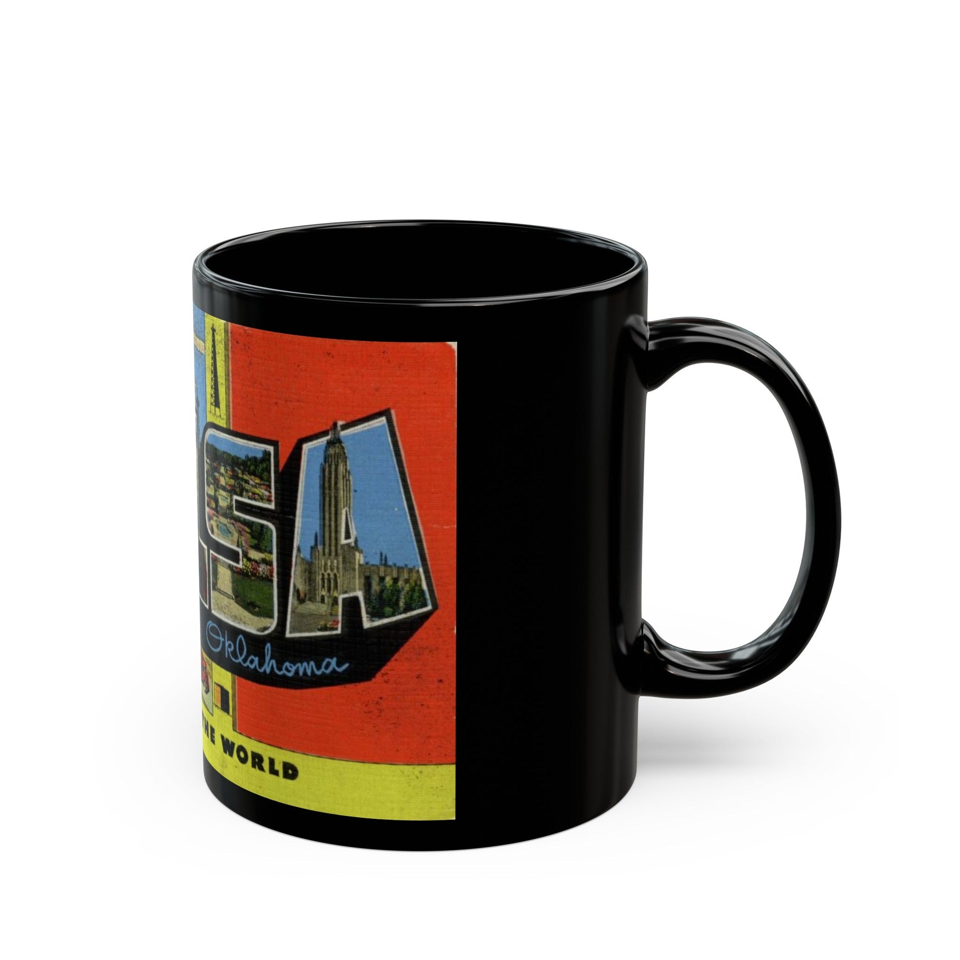 Greetings from Tulsa Oklahoma (Greeting Postcards) Black Coffee Mug-The Sticker Space