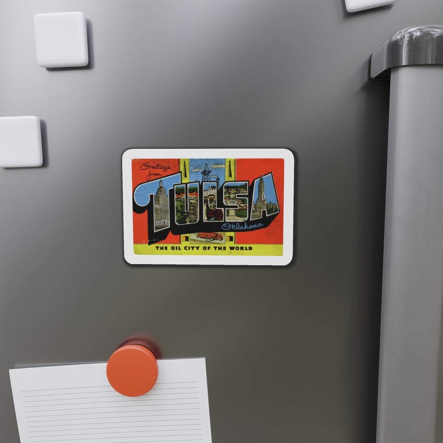 Greetings from Tulsa Oklahoma (Greeting Postcards) Die-Cut Magnet-The Sticker Space