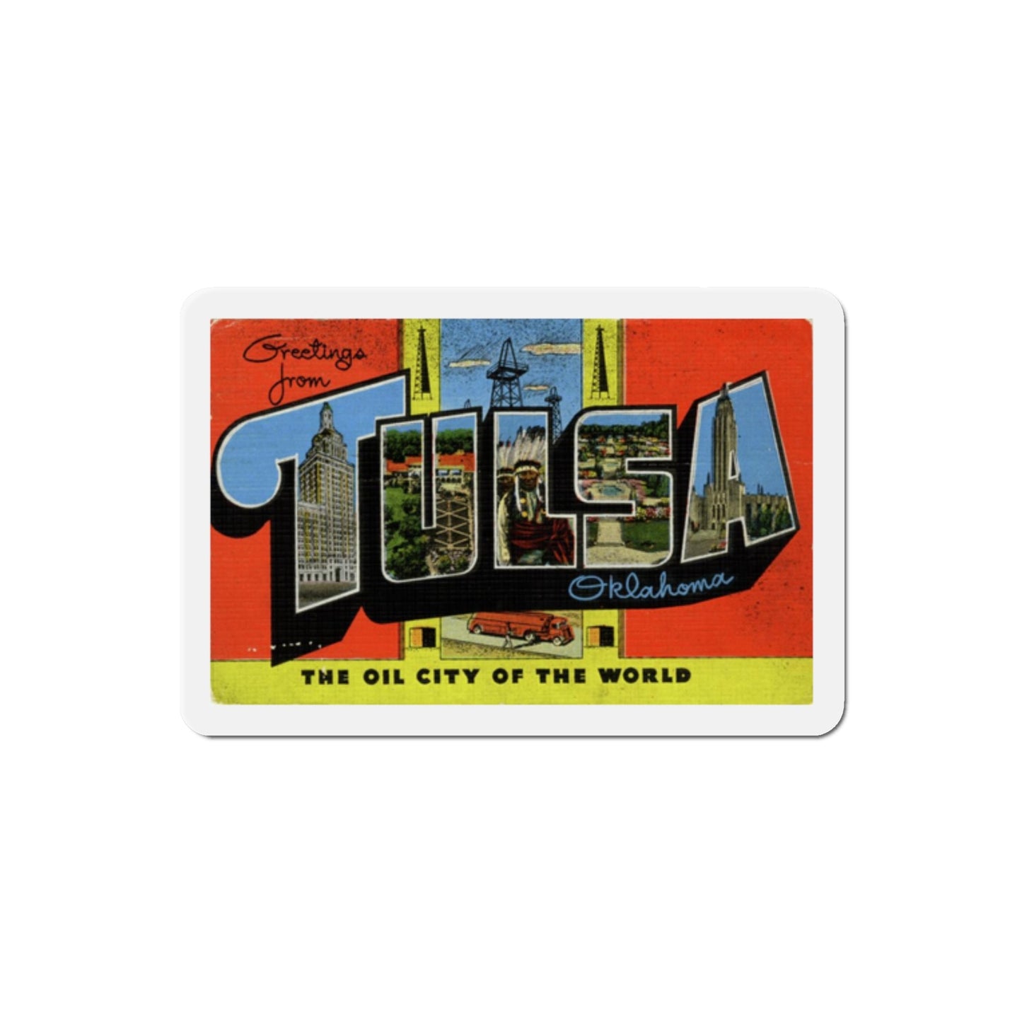 Greetings from Tulsa Oklahoma (Greeting Postcards) Die-Cut Magnet-2" x 2"-The Sticker Space