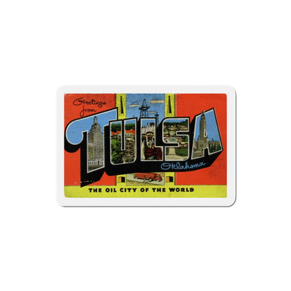 Greetings from Tulsa Oklahoma (Greeting Postcards) Die-Cut Magnet-3" x 3"-The Sticker Space