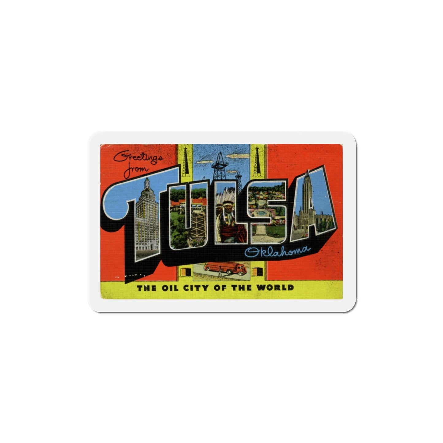 Greetings from Tulsa Oklahoma (Greeting Postcards) Die-Cut Magnet-4" x 4"-The Sticker Space