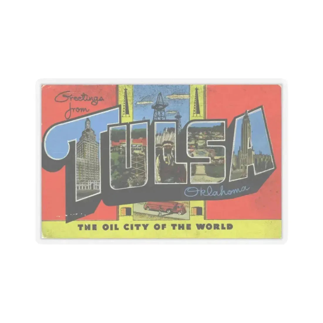 Greetings from Tulsa Oklahoma (Greeting Postcards) STICKER Vinyl Kiss-Cut Decal 6 Inch Transparent - The Sticker Space