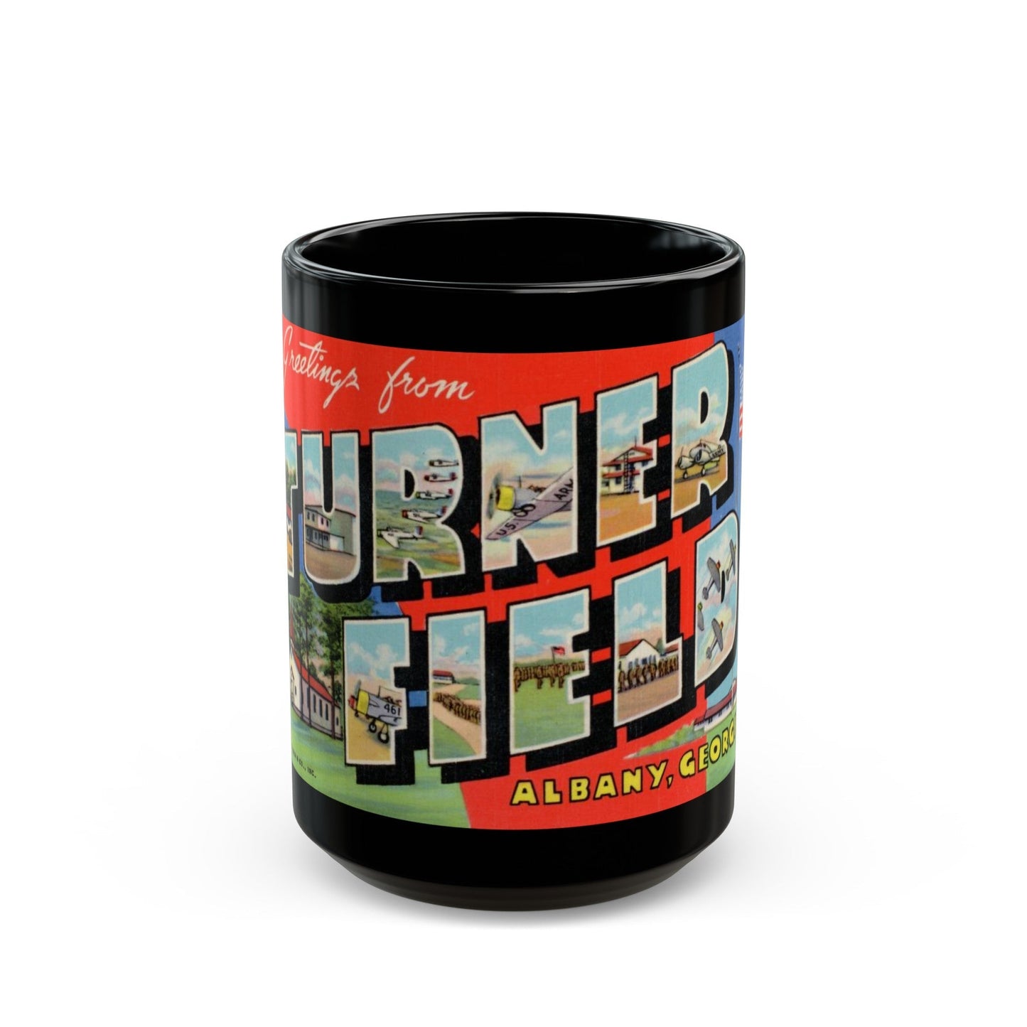 Greetings from Turner Field Albany Georgia (Greeting Postcards) Black Coffee Mug-15oz-The Sticker Space