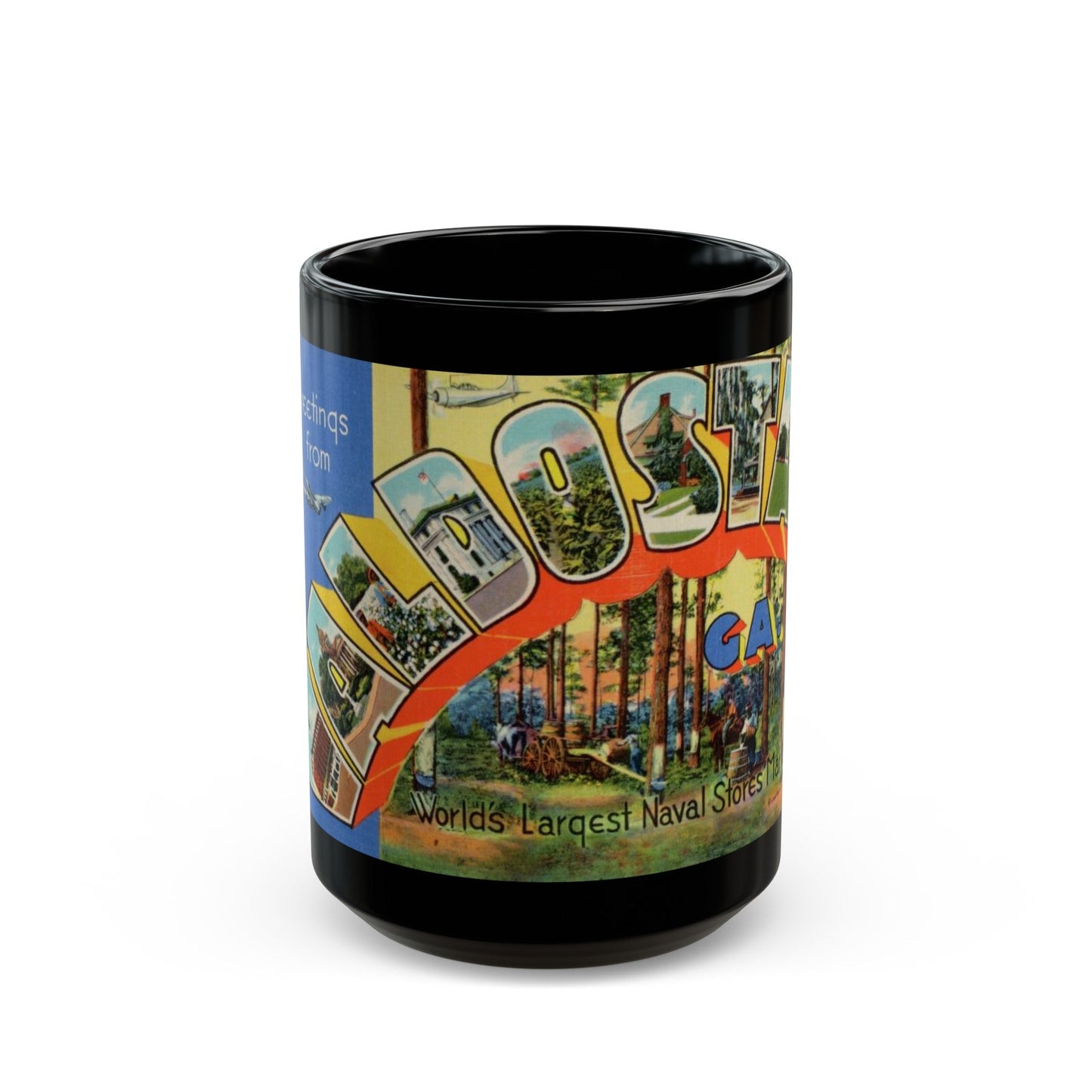 Greetings from Valdosta Ga (Greeting Postcards) Black Coffee Mug-15oz-The Sticker Space