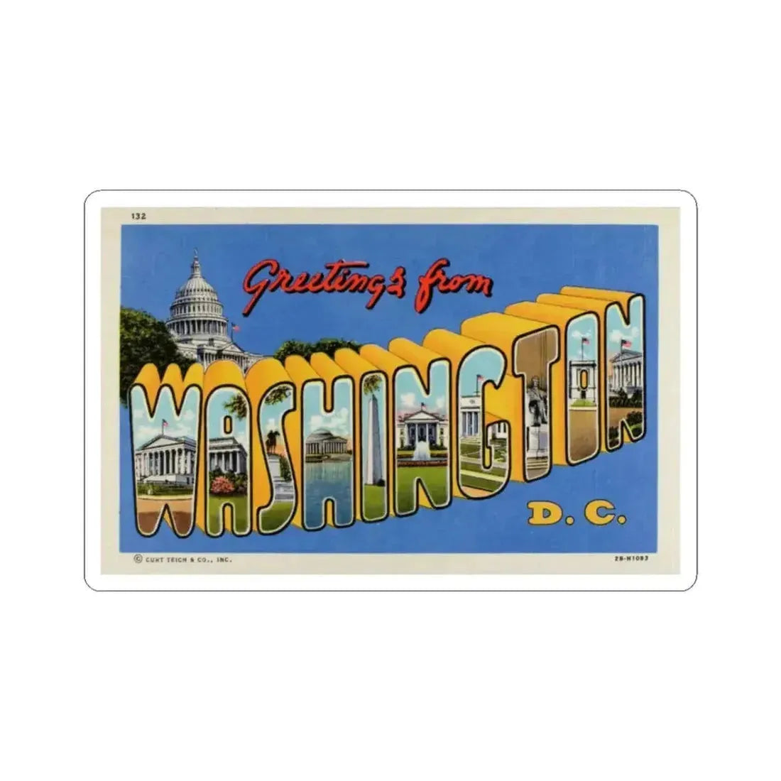 Greetings from Washington DC (Greeting Postcards) STICKER Vinyl Kiss-Cut Decal 3 Inch White - The Sticker Space