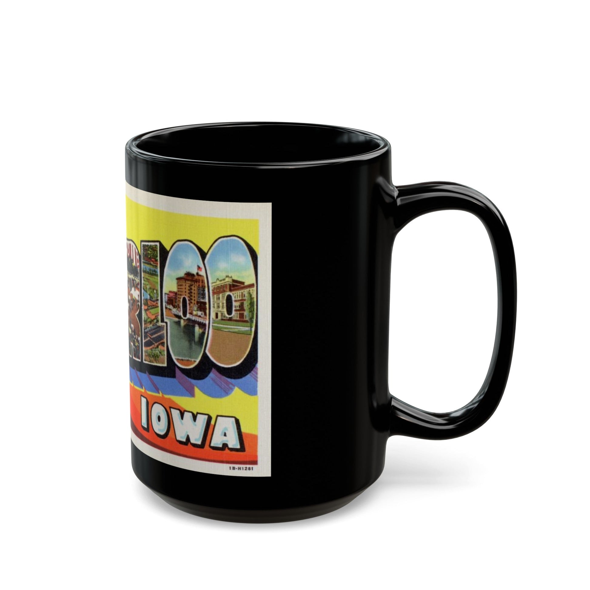 Greetings from Waterloo Iowa (Greeting Postcards) Black Coffee Mug-The Sticker Space