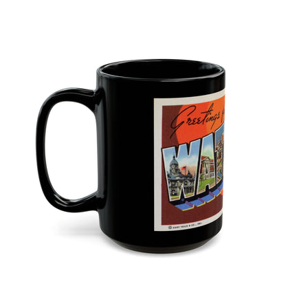 Greetings from Waterloo Iowa (Greeting Postcards) Black Coffee Mug-The Sticker Space