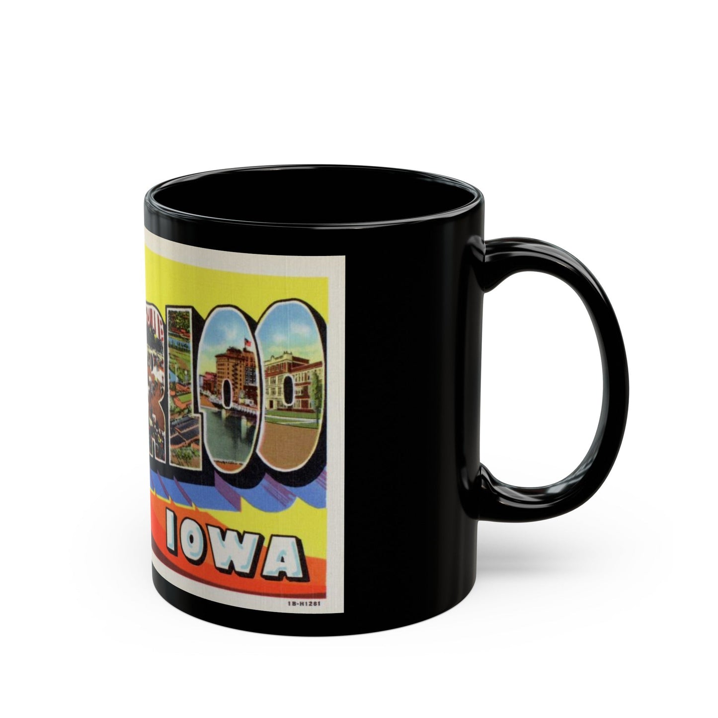 Greetings from Waterloo Iowa (Greeting Postcards) Black Coffee Mug-The Sticker Space