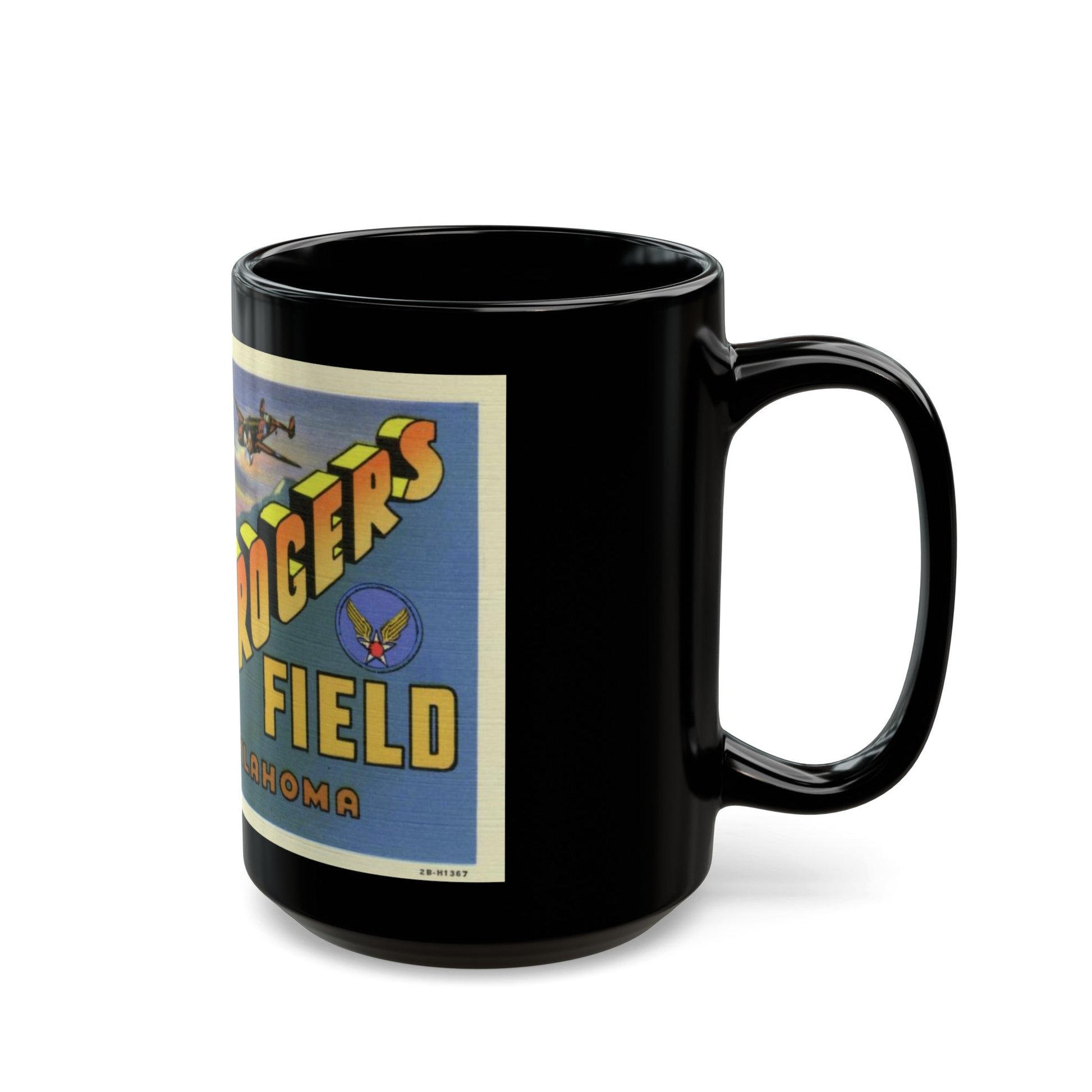 Greetings from Will Rogers Field Oklahoma (Greeting Postcards) Black Coffee Mug-The Sticker Space