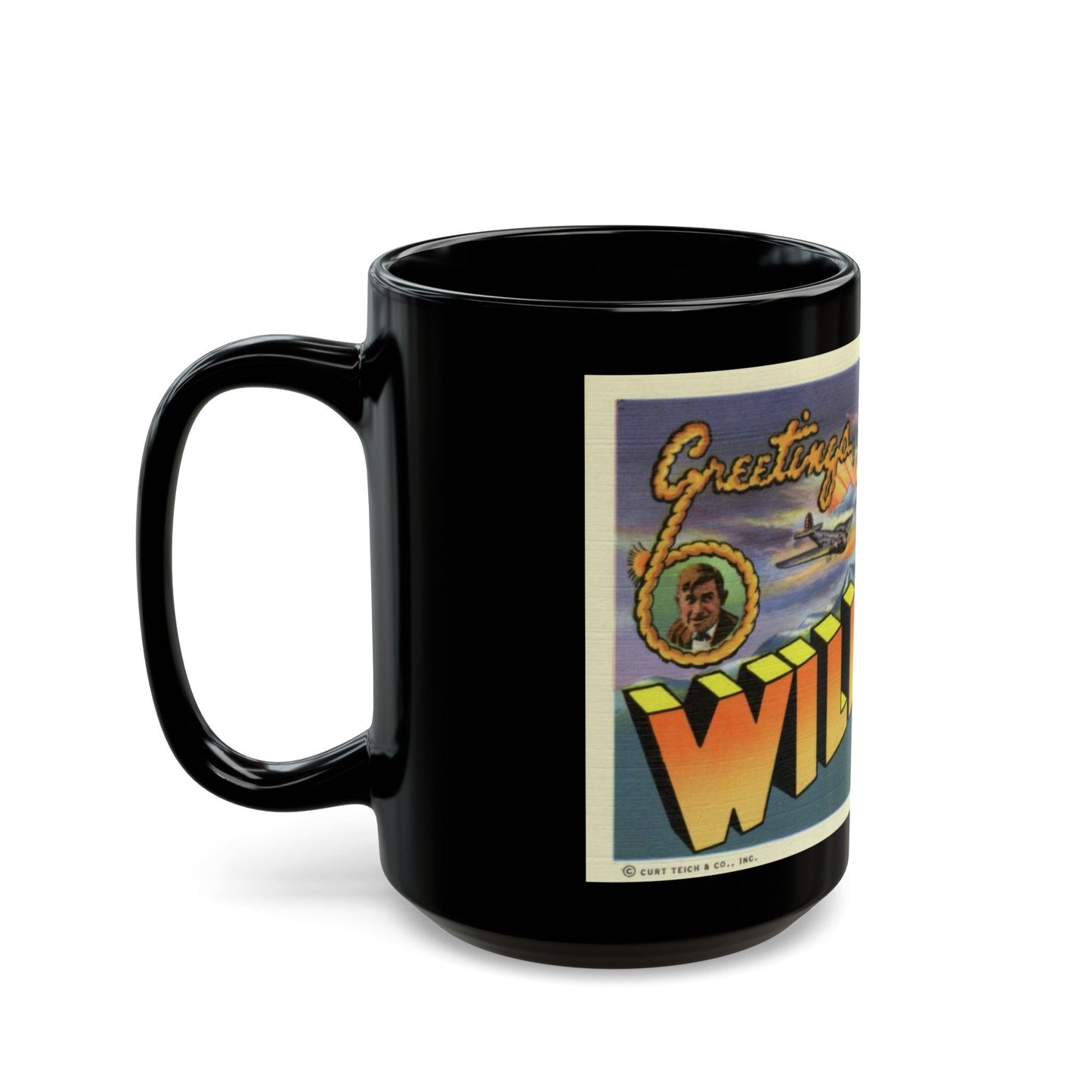 Greetings from Will Rogers Field Oklahoma (Greeting Postcards) Black Coffee Mug-The Sticker Space