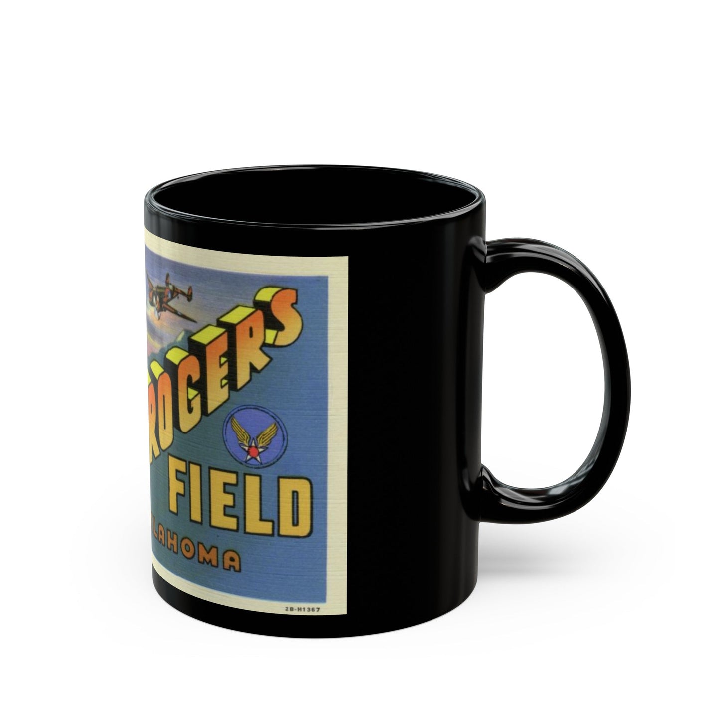 Greetings from Will Rogers Field Oklahoma (Greeting Postcards) Black Coffee Mug-The Sticker Space