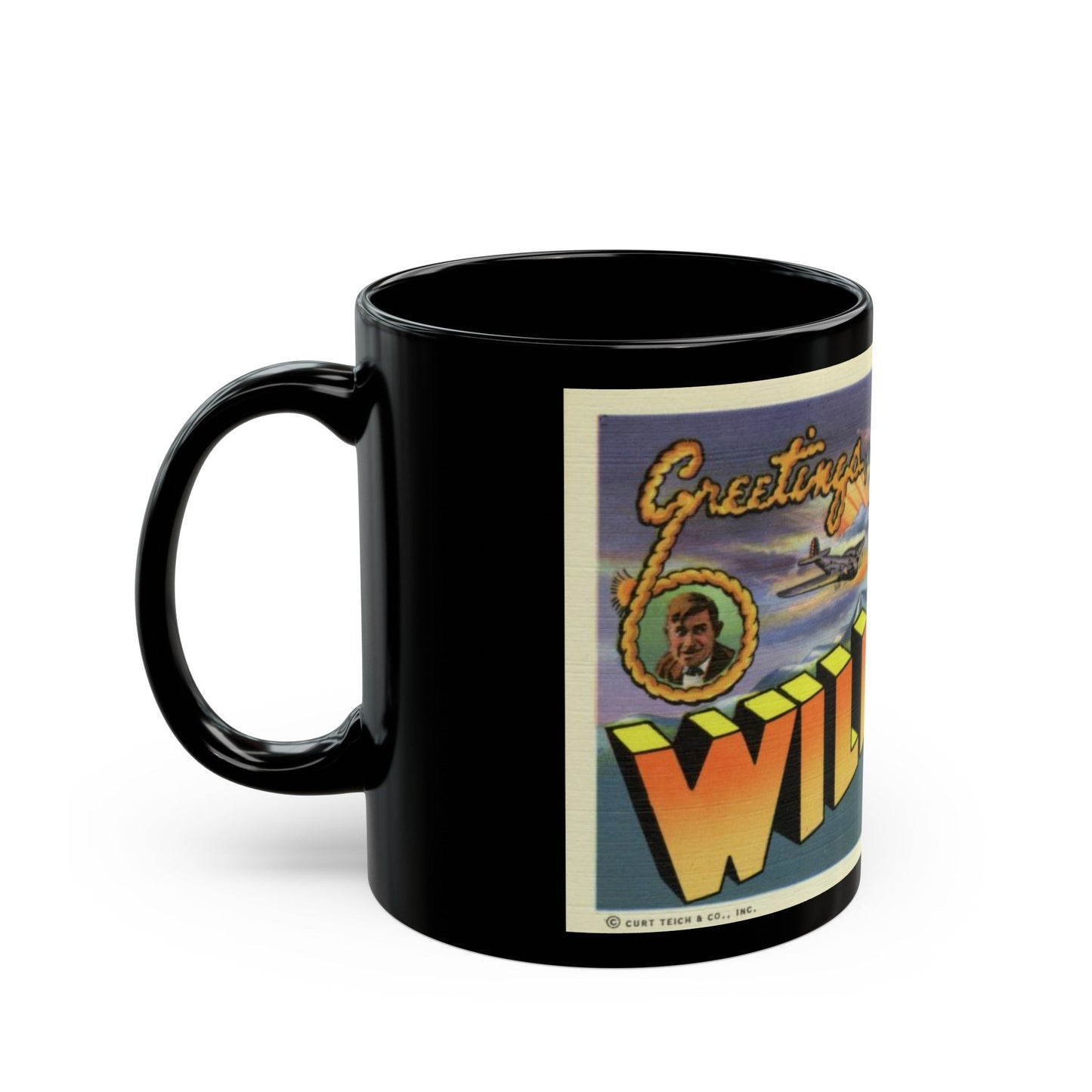 Greetings from Will Rogers Field Oklahoma (Greeting Postcards) Black Coffee Mug-The Sticker Space