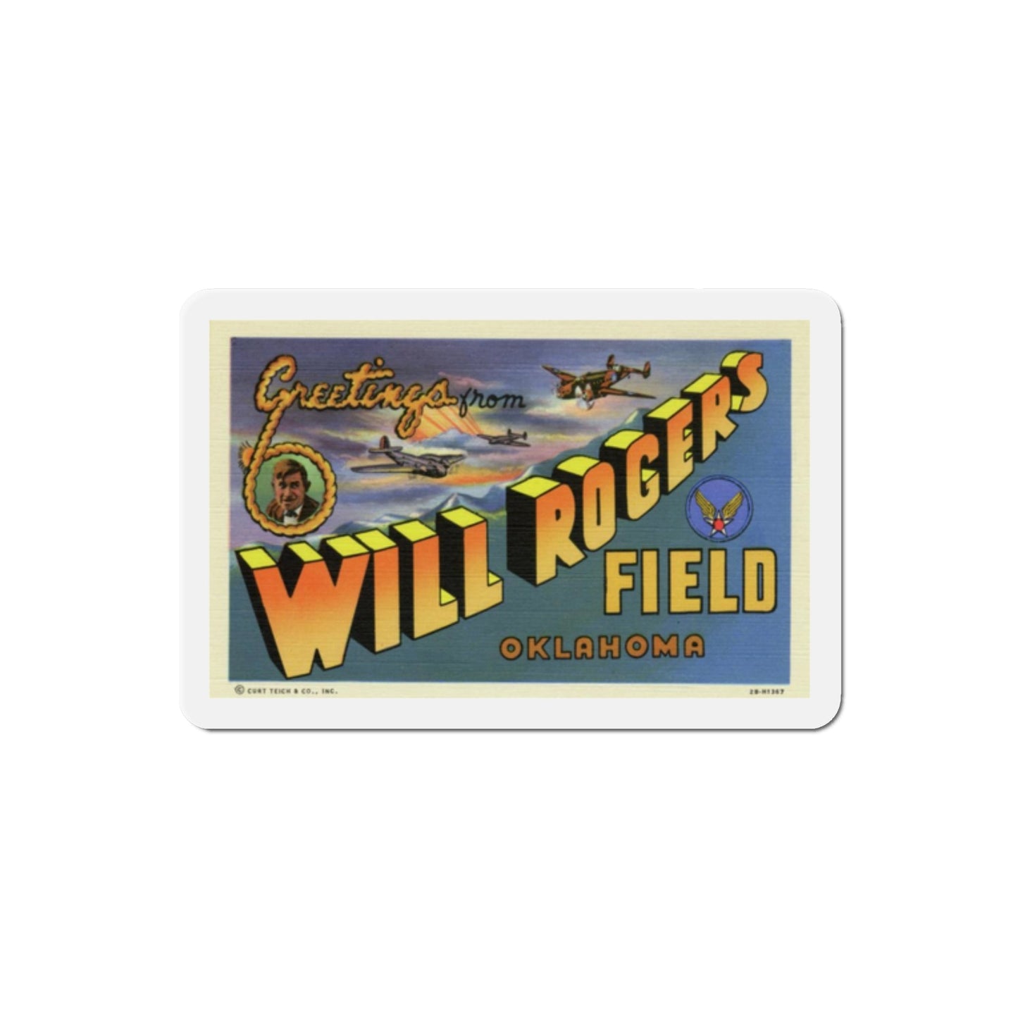 Greetings from Will Rogers Field Oklahoma (Greeting Postcards) Die-Cut Magnet-2" x 2"-The Sticker Space