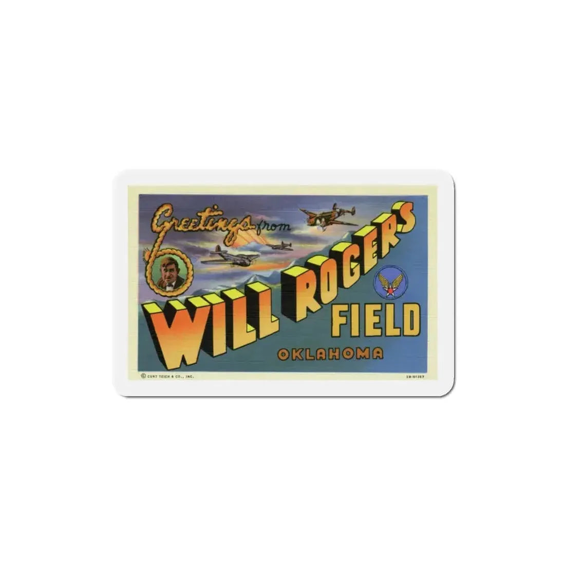 Greetings from Will Rogers Field Oklahoma (Greeting Postcards) Refrigerator Magnet 4 Inch - The Sticker Space