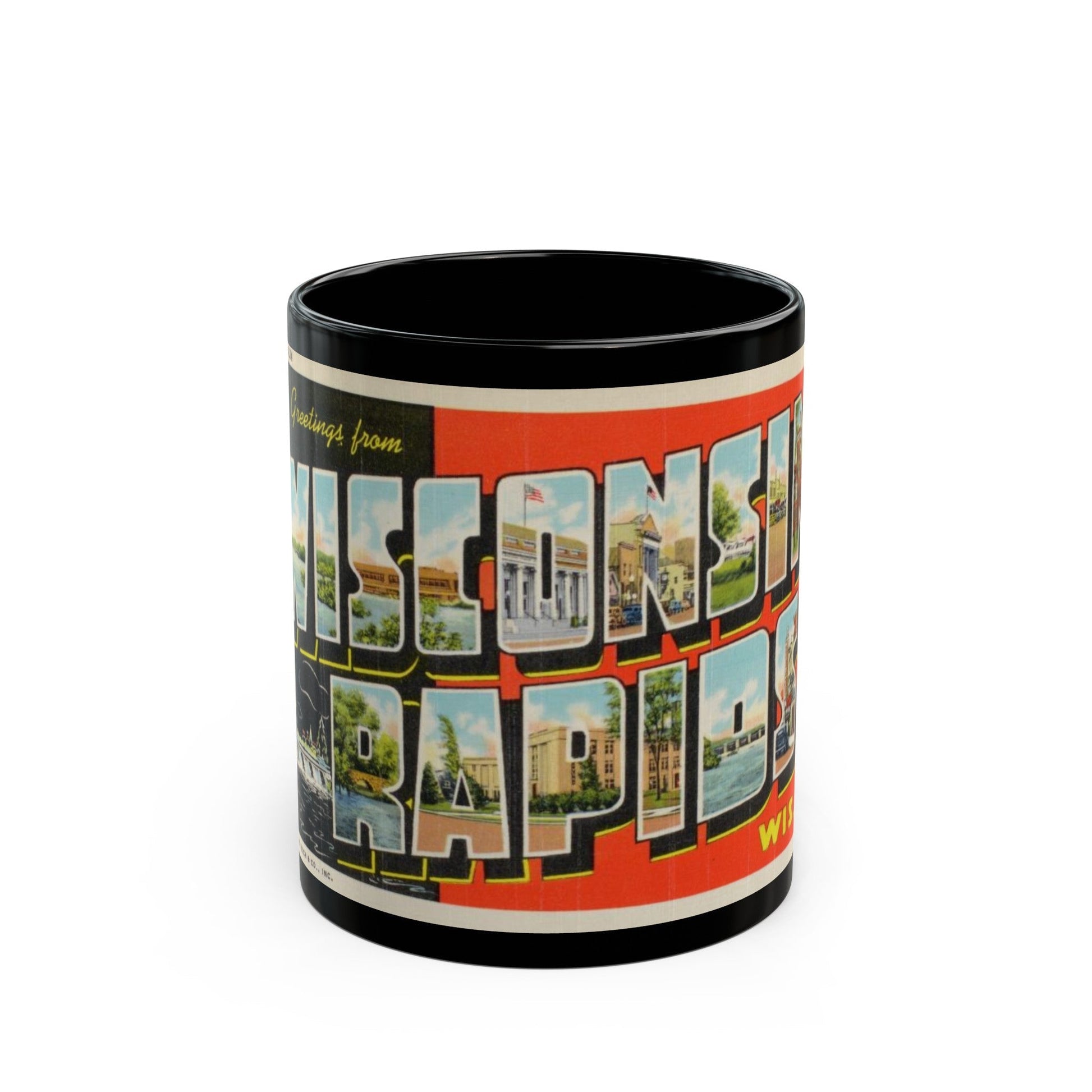 Greetings from Wisconsin Rapids Wis (Greeting Postcards) Black Coffee Mug-11oz-The Sticker Space