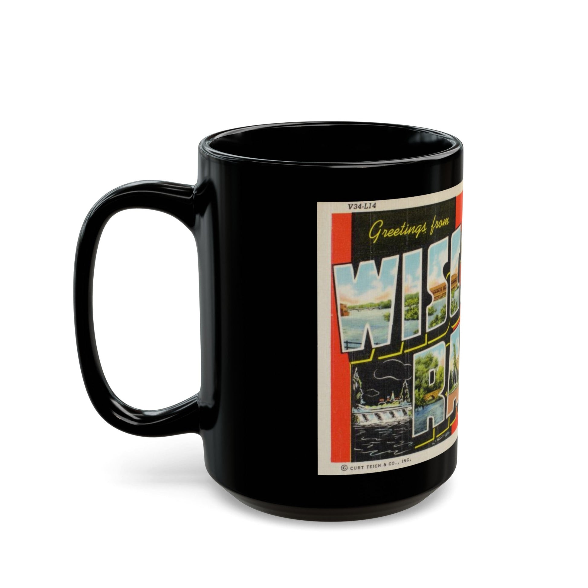 Greetings from Wisconsin Rapids Wis (Greeting Postcards) Black Coffee Mug-The Sticker Space