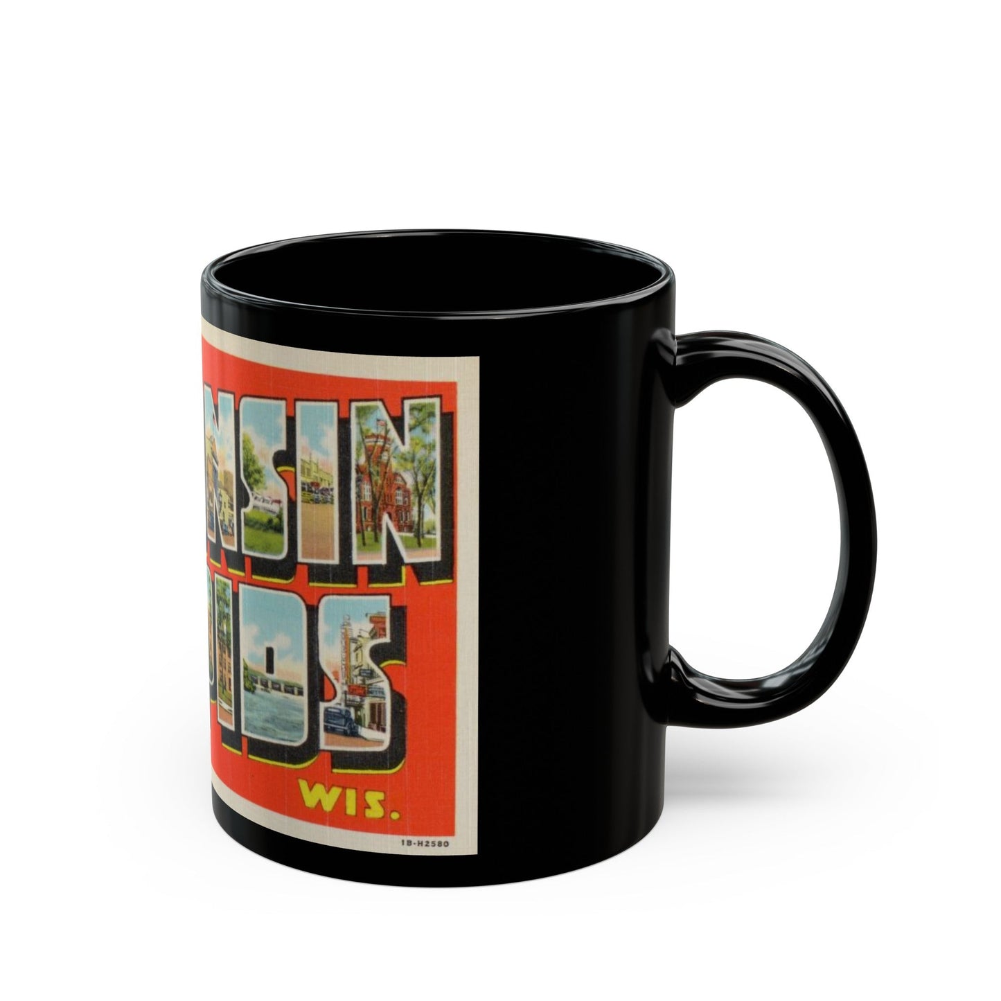 Greetings from Wisconsin Rapids Wis (Greeting Postcards) Black Coffee Mug-The Sticker Space