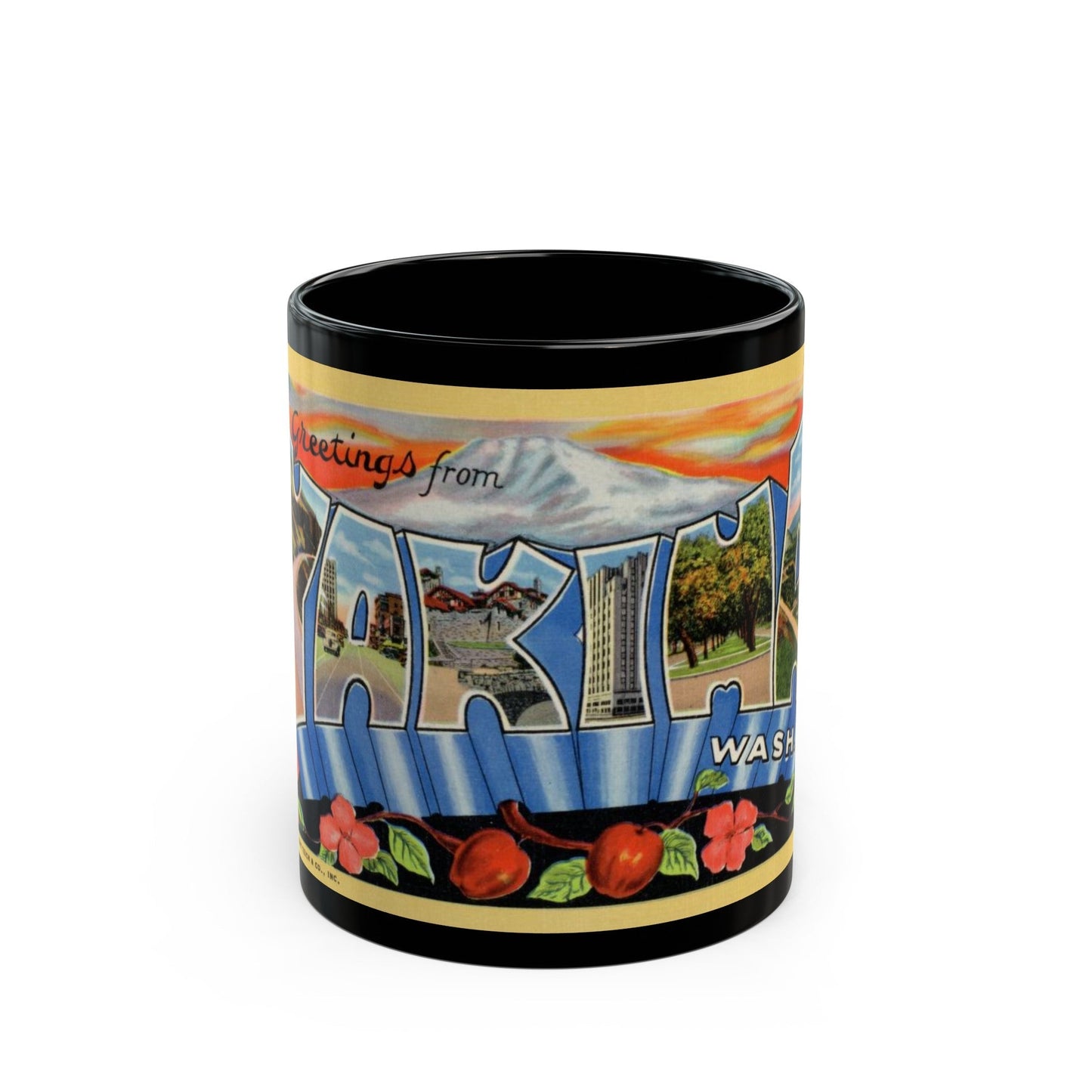 Greetings from Yakima Wash (Greeting Postcards) Black Coffee Mug-11oz-The Sticker Space