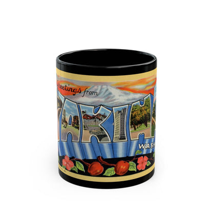 Greetings from Yakima Wash (Greeting Postcards) Black Coffee Mug-11oz-The Sticker Space