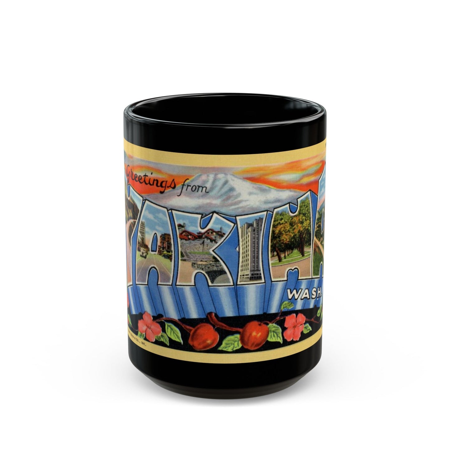 Greetings from Yakima Wash (Greeting Postcards) Black Coffee Mug-15oz-The Sticker Space