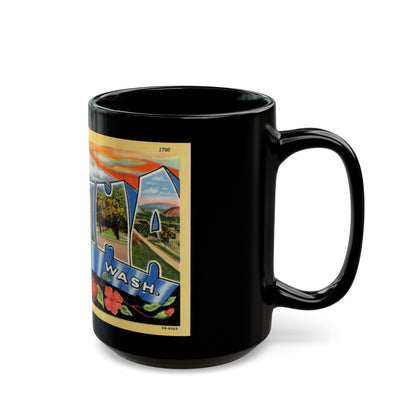 Greetings from Yakima Wash (Greeting Postcards) Black Coffee Mug-The Sticker Space