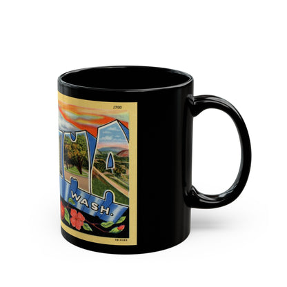 Greetings from Yakima Wash (Greeting Postcards) Black Coffee Mug-The Sticker Space