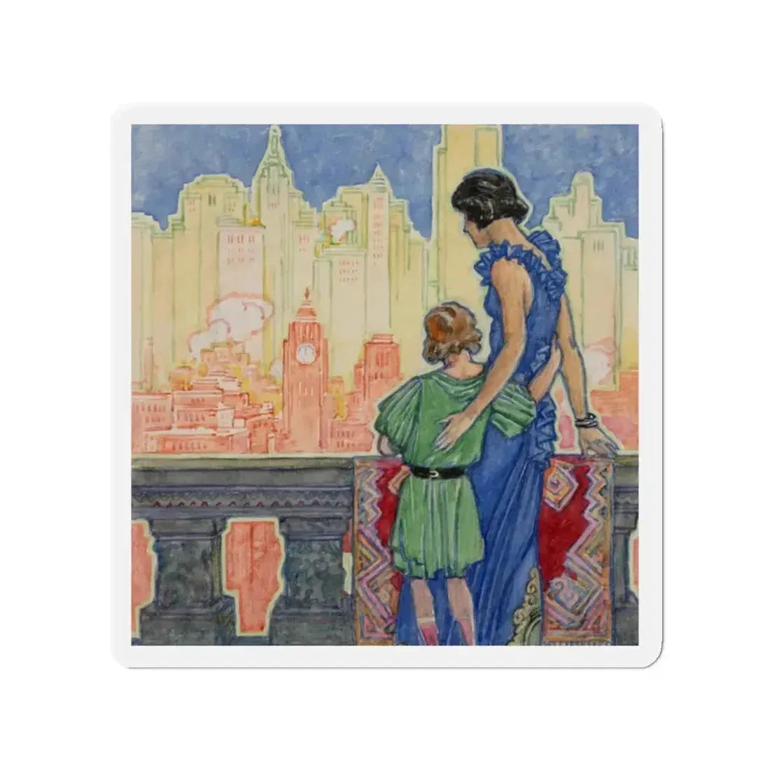 Greetings to Her (Magazine Illustration) Refrigerator Magnet 2 Inch Die-Cut - The Sticker Space