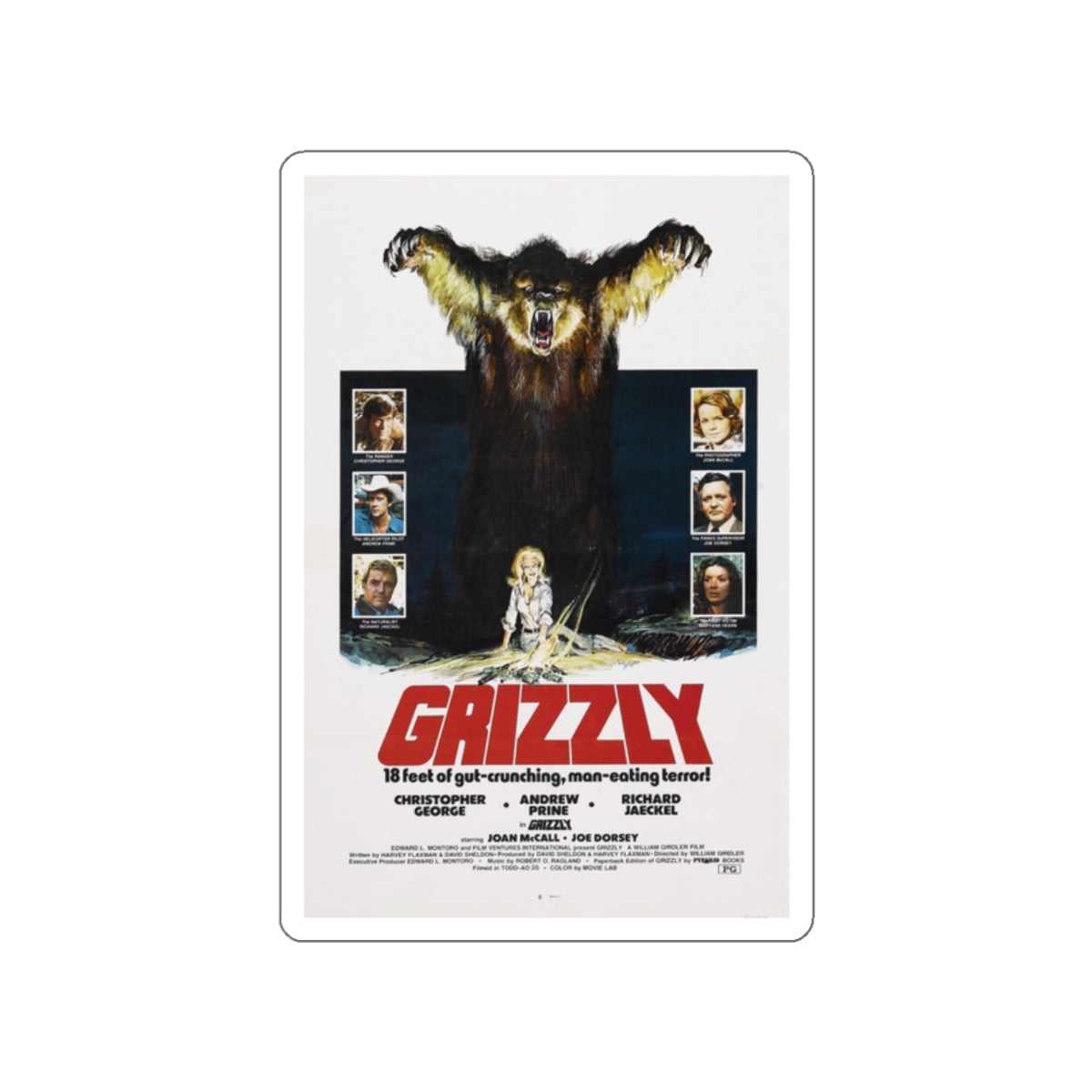 GRIZZLY 1976 Movie Poster STICKER Vinyl Die-Cut Decal-2 Inch-The Sticker Space