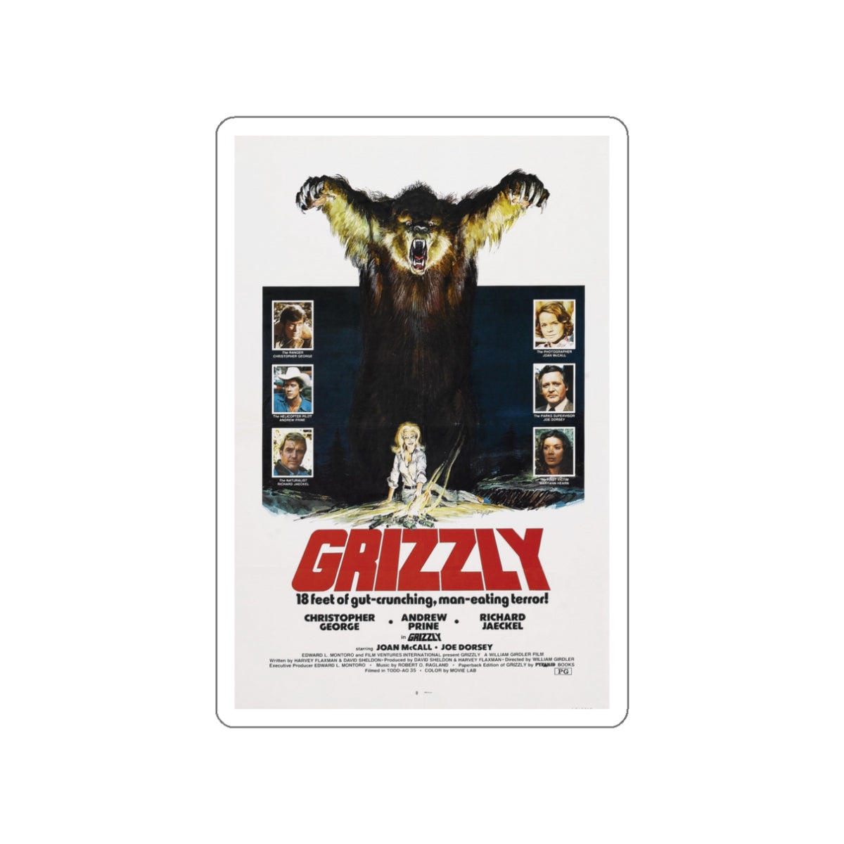 GRIZZLY 1976 Movie Poster STICKER Vinyl Die-Cut Decal-3 Inch-The Sticker Space