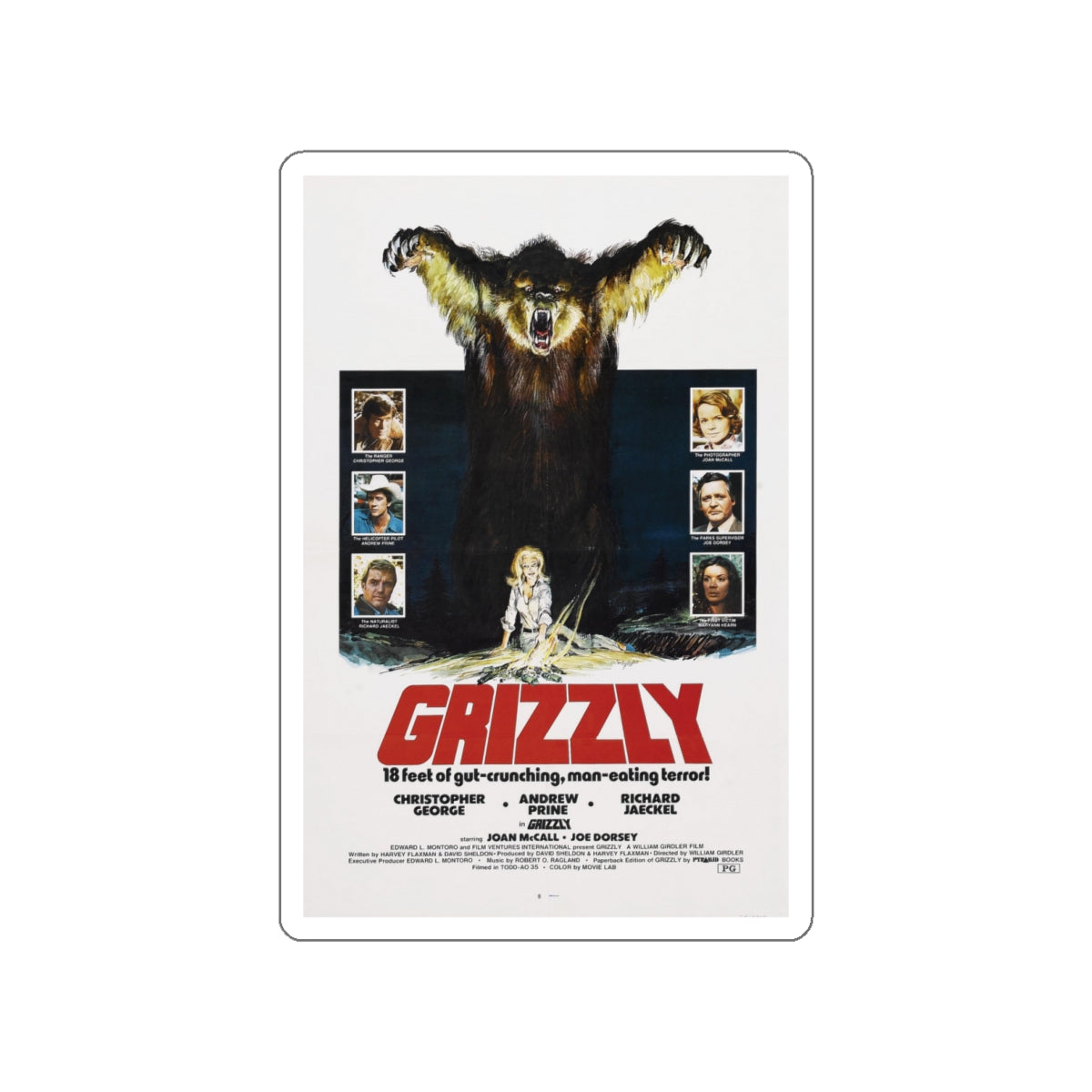 GRIZZLY 1976 Movie Poster STICKER Vinyl Die-Cut Decal-4 Inch-The Sticker Space