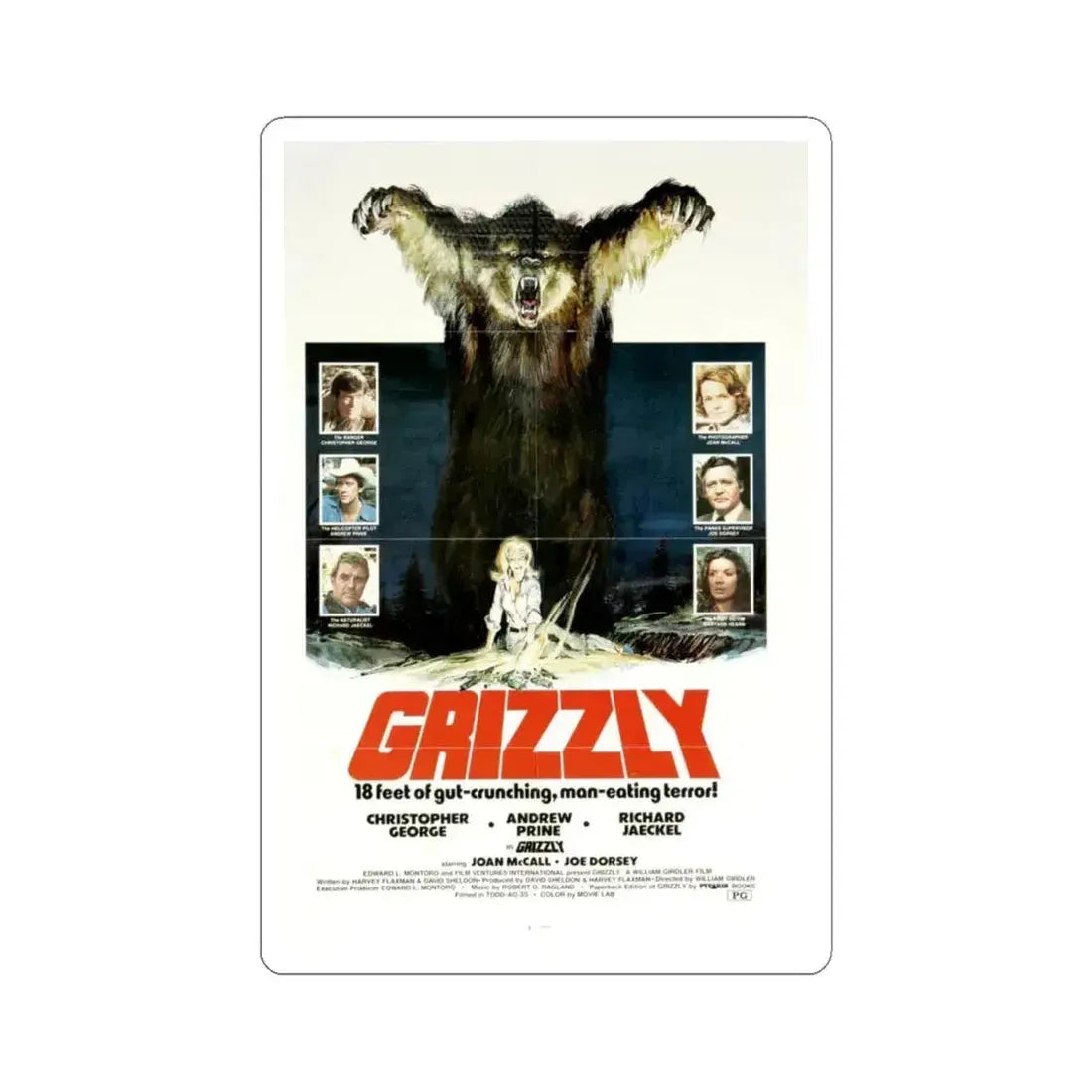 Grizzly 1976 Movie Poster - STICKER Vinyl Kiss-Cut Decal 4 Inch White - The Sticker Space